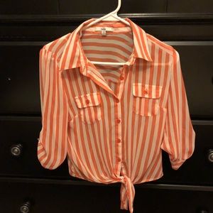 Papaya Striped Orange & White Button Up Shirt